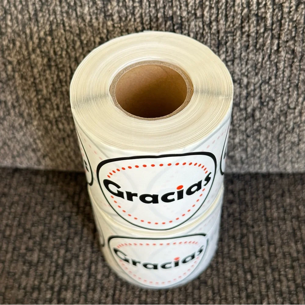 2 rolls of Gracias ( Thank You ) Stickers 2in round